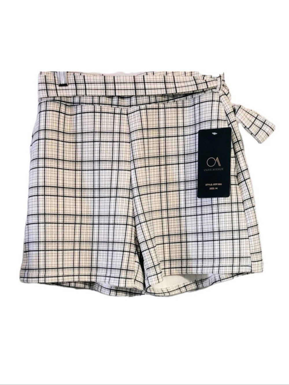 NWT Olive Avenue Womens Ivory Plaid Casual Flat Front Pocket Chino Shorts Size M